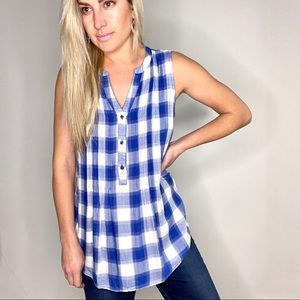 41 Hawthorn Blue and White Checkered Sleeveless Blouse Top size Small